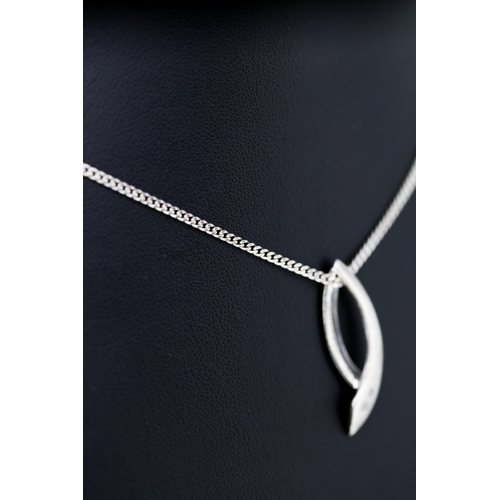 583 - Silver Diamond Set Ribbon Form Pendant 3cm High Set on Silver Chain 46cm Long with Original Presenta... 