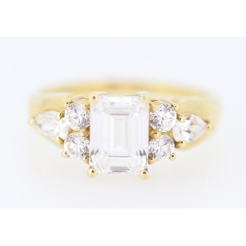 589 - Gemstone Set Custer Ring Mounted in 14 Carat Yellow Gold Ring Size P and a Half