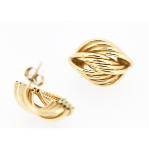 590 - Pair of 9 Carat Yellow Gold Wave Motif Earrings 2cm High