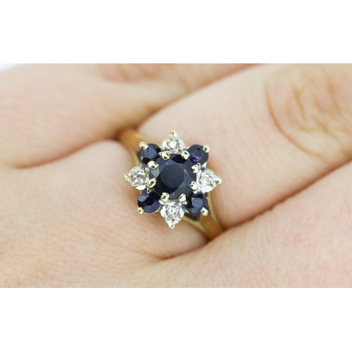 591 - Sapphire and Diamond Set Cluster Ring Mounted in 9 Carat Yellow Gold Ring Size M