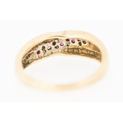 593 - Ruby and Diamond Set Crossover Form Ring Mounted in 9 Carat Yellow Gold Ring Size L and a Half