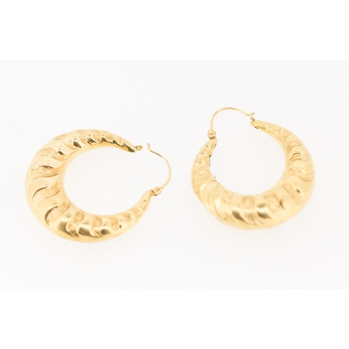 595 - Pair of 9 Carat Yellow Gold Croissant Form Hoop Earrings Each 3cm High