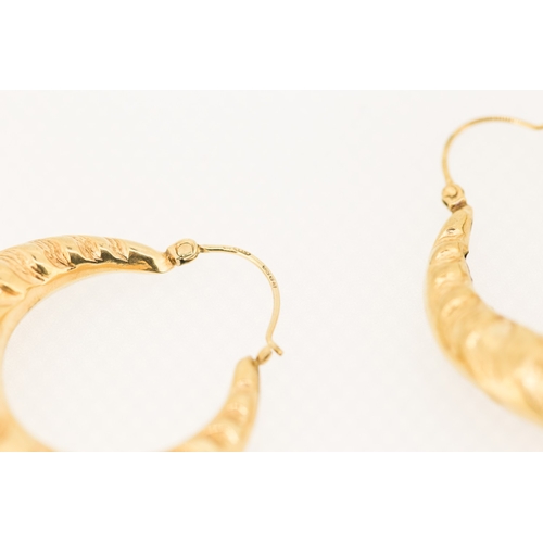 595 - Pair of 9 Carat Yellow Gold Croissant Form Hoop Earrings Each 3cm High