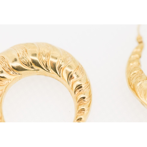 595 - Pair of 9 Carat Yellow Gold Croissant Form Hoop Earrings Each 3cm High