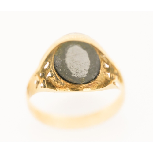 596 - 9 Carat Yellow Gold Hematite Set Signet Ring Size R