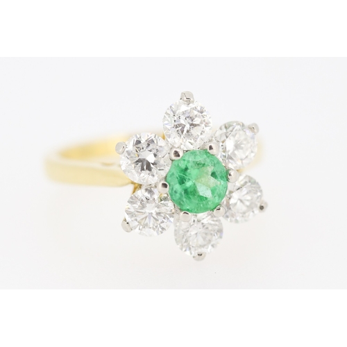 60 - Emerald and Diamond Set Daisy Form Cluster Ring Mounted in 18 Carat Yellow Gold Total Emerald Carat ... 