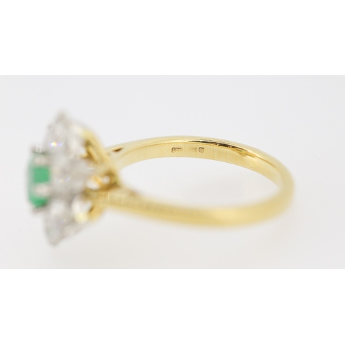 60 - Emerald and Diamond Set Daisy Form Cluster Ring Mounted in 18 Carat Yellow Gold Total Emerald Carat ... 