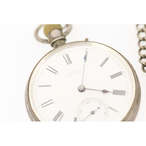 602 - A W Co. Waltham Silver Cased Pocket Watch with Silver Albert Chain