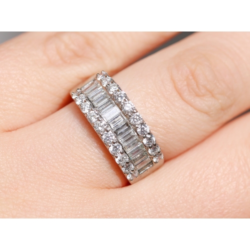 61 - Emerald Cut and Round Cut Diamond Three Row Ring Mounted in 18 Carat White Gold Total Diamond Carat ... 