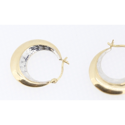 626 - Pair of 9 Carat Yellow and White Gold Hoop Earrings Each 2.5cm High