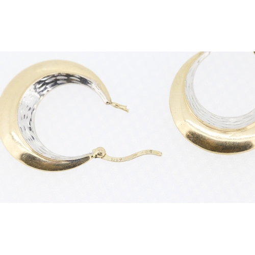 626 - Pair of 9 Carat Yellow and White Gold Hoop Earrings Each 2.5cm High