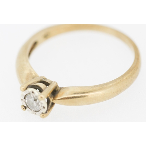 628 - Diamond Solitaire Four Claw Set Mounted in 9 Carat Yellow Gold Ring Size Q