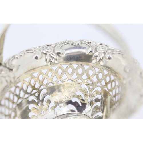 635 - Attractively Detailed Silver Basket Form Bon Bon Dish with Carry Handle Filigree Decoration 10cm Wid... 