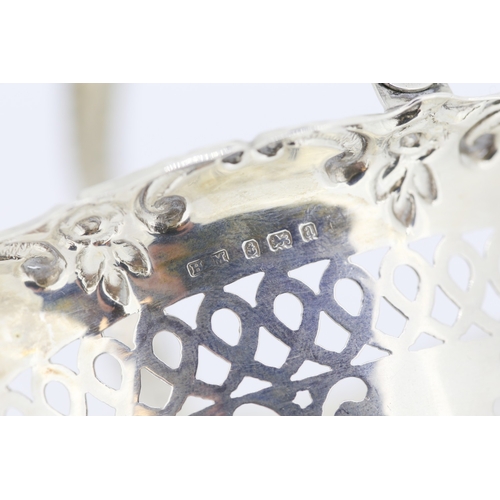 635 - Attractively Detailed Silver Basket Form Bon Bon Dish with Carry Handle Filigree Decoration 10cm Wid... 