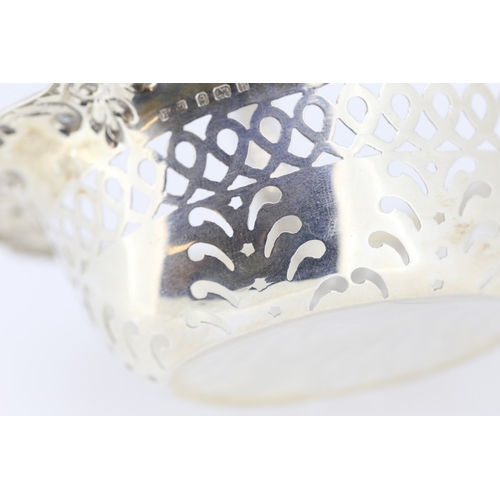 635 - Attractively Detailed Silver Basket Form Bon Bon Dish with Carry Handle Filigree Decoration 10cm Wid... 