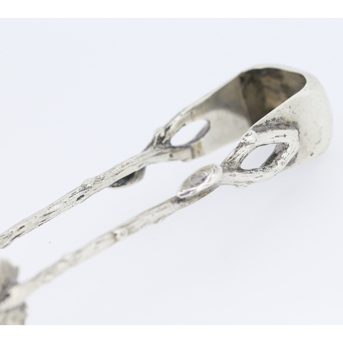 639 - Silver Grape Vine Leaf Motif Sugar Tongs 10cm Long