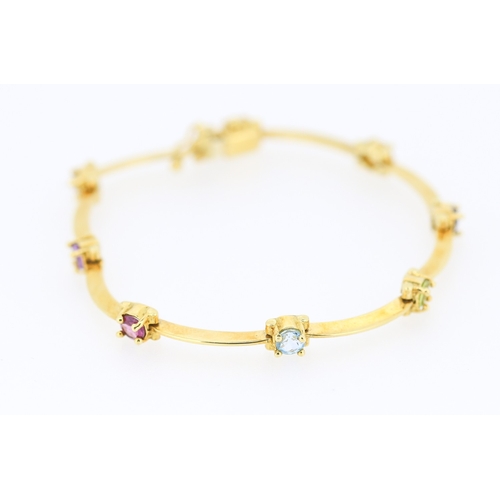 64 - Tutti Frutti Eight Stone Set Bracelet Tourmaline Amethyst Citrine and Blue Topaz Mounted in 18 Carat... 