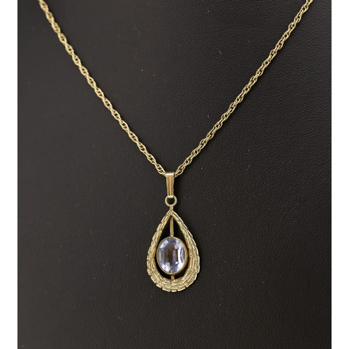 65 - Finely Detailed Aquamarine Bezel Set Drop Pendant Mounted in 9 Carat Yellow Gold 2cm High Set on 9 C... 