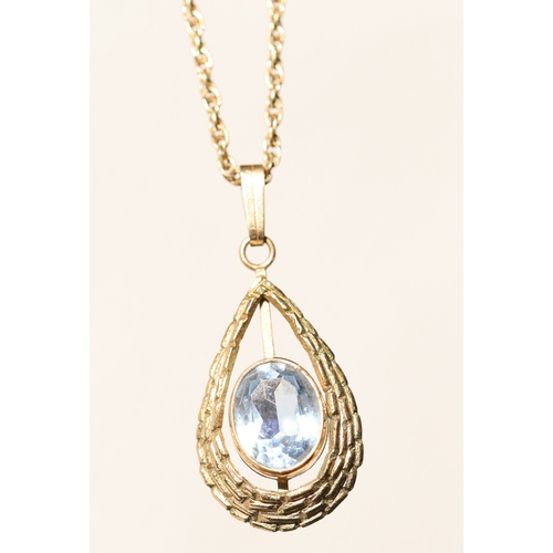 65 - Finely Detailed Aquamarine Bezel Set Drop Pendant Mounted in 9 Carat Yellow Gold 2cm High Set on 9 C... 