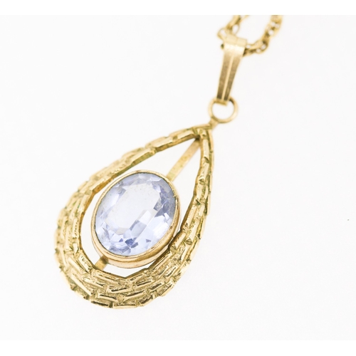 65 - Finely Detailed Aquamarine Bezel Set Drop Pendant Mounted in 9 Carat Yellow Gold 2cm High Set on 9 C... 