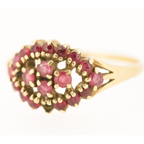 66 - Ruby Cluster Set Ring Mounted in 9 Carat Yellow Gold Ring Size N Note One Stone Lacking