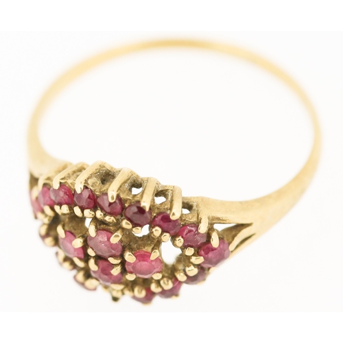 66 - Ruby Cluster Set Ring Mounted in 9 Carat Yellow Gold Ring Size N Note One Stone Lacking