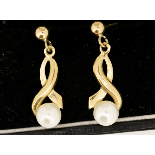 68 - Pair of Pearl Set Drop Earrings Set on 9 Carat Yellow Gold 1.5cm Drop