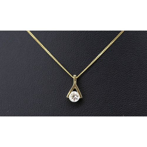 697 - Gemstone Set 9 Carat Yellow Gold Pendant 1cm High Set on 9 Carat Yellow Gold Chain 48cm Long