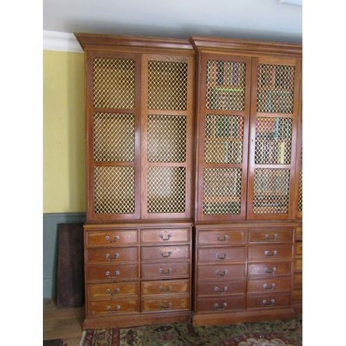 700 - Bookcase of Imposing Size with Upper Brass Grill Doors above Drawers to Base Breakfront Form Attract... 