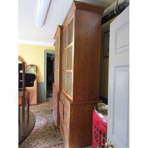 700 - Bookcase of Imposing Size with Upper Brass Grill Doors above Drawers to Base Breakfront Form Attract... 