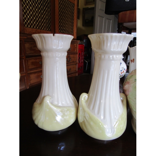 708 - Five Pieces of Various Belleek Porcelain Including Pair of Flower Vases Largest Approximately 9 Inch... 