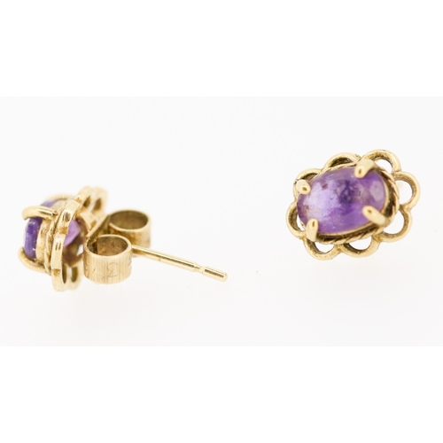 71 - Pair of Amethyst Set Earrings Mounted in 9 Carat Yellow Gold 7mm High