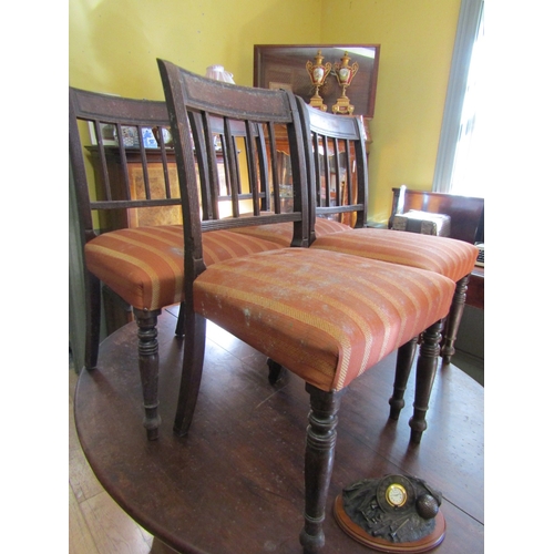 711 - Set of Four Irish William IV Dining Chairs Rail Back Above Turn Supports