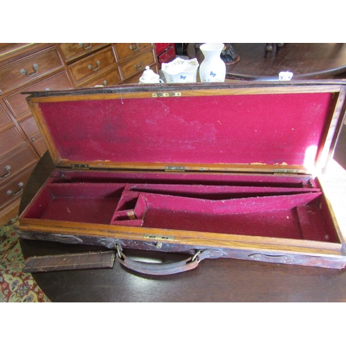 714 - Old Leather Gun Carry Case Hinged Top Approximately 40 Inches Long