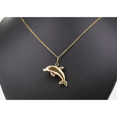 72 - 9 Carat Yellow Gold Dolphin Pendant 3cm Wide Set on 9 Carat Yellow Gold Chain 50cm Long