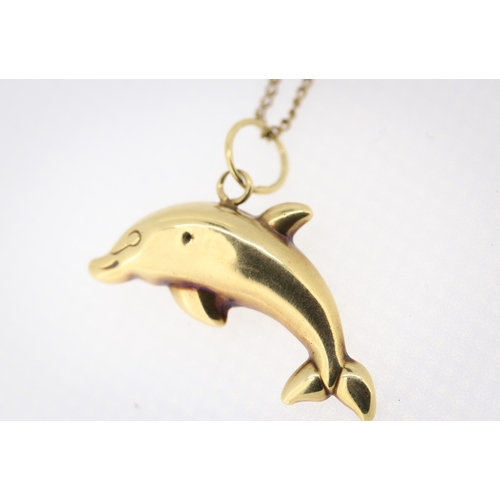 72 - 9 Carat Yellow Gold Dolphin Pendant 3cm Wide Set on 9 Carat Yellow Gold Chain 50cm Long