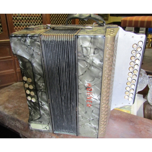 720 - Good Quality Horner Accordion Mother of Pearl Inlaid Decoration Working Order Plays Well Leather Car... 