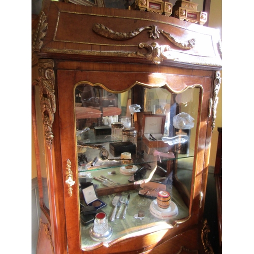 721 - French Kingswood Ormolu Mounted Single Door Display Cabinet Glass Shelves Contained Within Mirror Ba... 