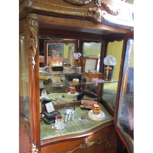 721 - French Kingswood Ormolu Mounted Single Door Display Cabinet Glass Shelves Contained Within Mirror Ba... 