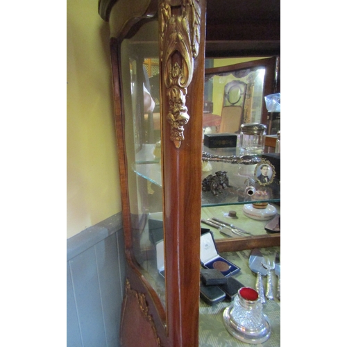 721 - French Kingswood Ormolu Mounted Single Door Display Cabinet Glass Shelves Contained Within Mirror Ba... 