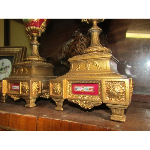 722 - Pair of French Ormolu Mounted Sevres Urns Hand Painted Each Approximately 20 Inches High