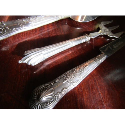 728 - Silver Handled Cheese Knife and Presentation Knife and Fork Three Pieces in Lot Each Good Original C... 