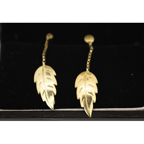 73 - Pair of 9 Carat Yellow Gold Leaf Motif Drop Earrings 2cm Drop