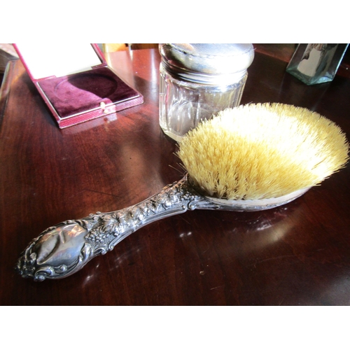 733 - Silver Mounted Hair Brush and Silver Mounted Desk Jar Please Note Desk Jar Facet Cut Please Note Cry... 