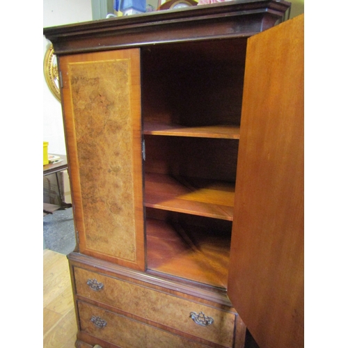 743 - Burr Maple Two Door Cabinet with Twin Drawers to Base Above Shell Carved Queen Anne Supports Width 3... 