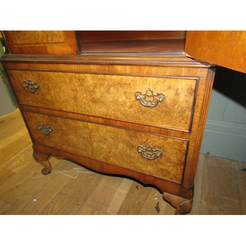 743 - Burr Maple Two Door Cabinet with Twin Drawers to Base Above Shell Carved Queen Anne Supports Width 3... 