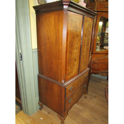 743 - Burr Maple Two Door Cabinet with Twin Drawers to Base Above Shell Carved Queen Anne Supports Width 3... 