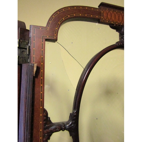 744 - Victorian Mahogany Three Fold Screen Attractively Satinwood Inlaid Approximately 6ft High Extending ... 