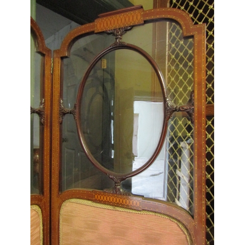 744 - Victorian Mahogany Three Fold Screen Attractively Satinwood Inlaid Approximately 6ft High Extending ... 