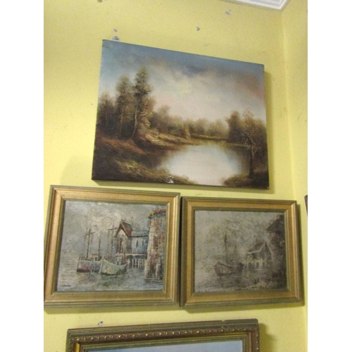 746 - Four Oil Paintings Including Two River Scenes and Care of Quay Side Scenes Largest Approximately 22 ... 